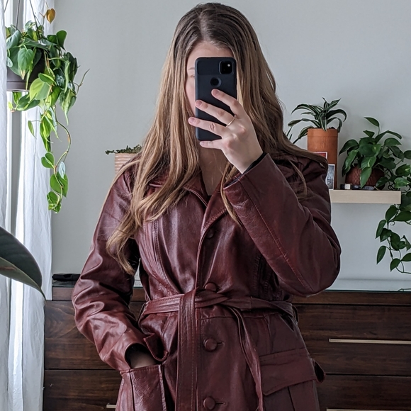 Vintage Faux Leather Trench Coat - Picture 5 of 13